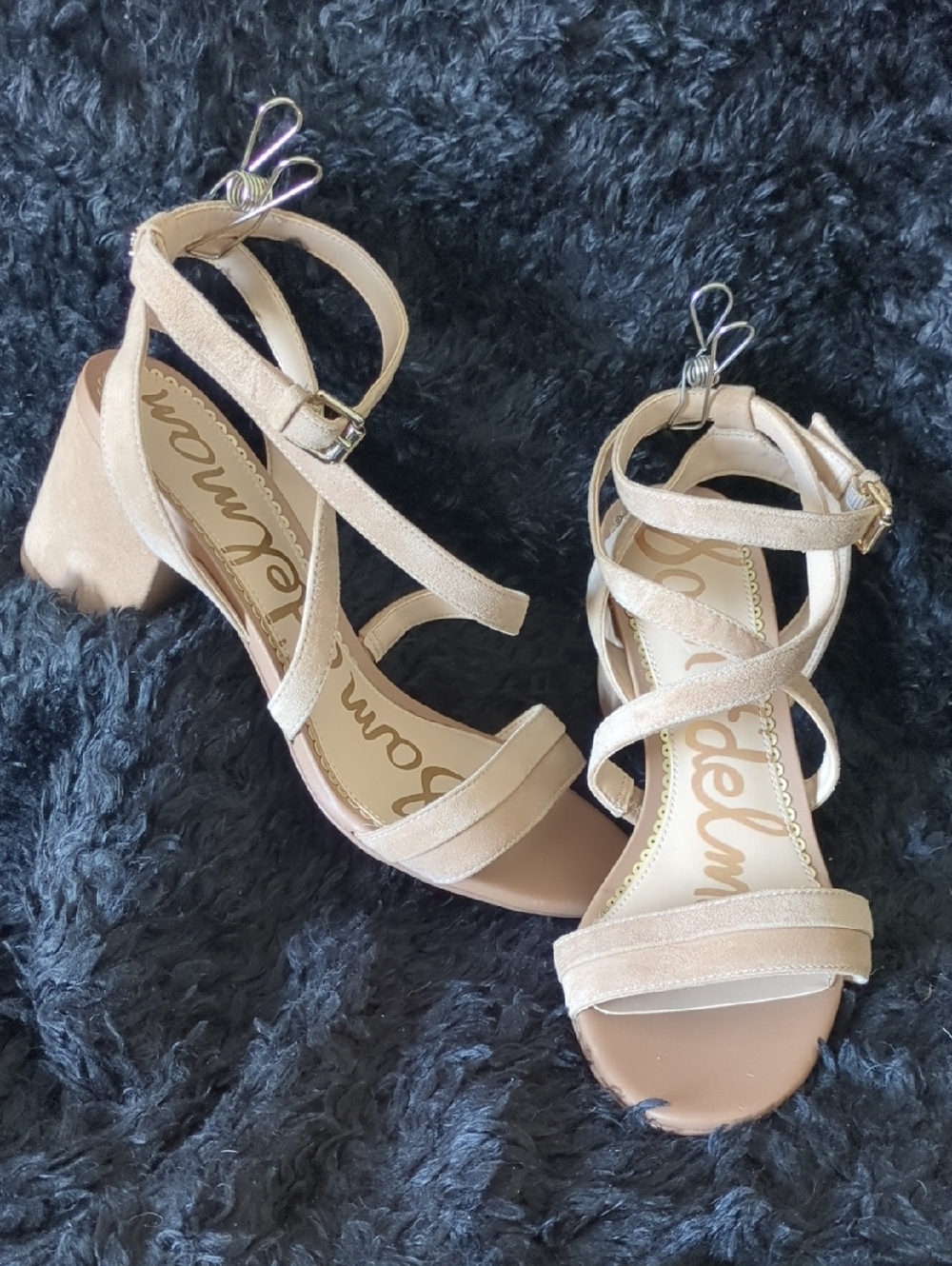 Sam Edelman Nude Suede Strappy Block Heel Sandals